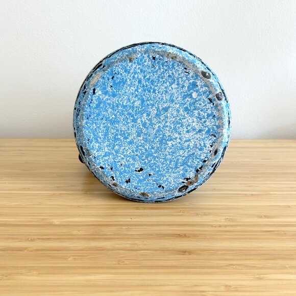 Vintage Blue Splatterware French Enamel Pitcher Coffee Pot with Lid - Picture 8 of 8